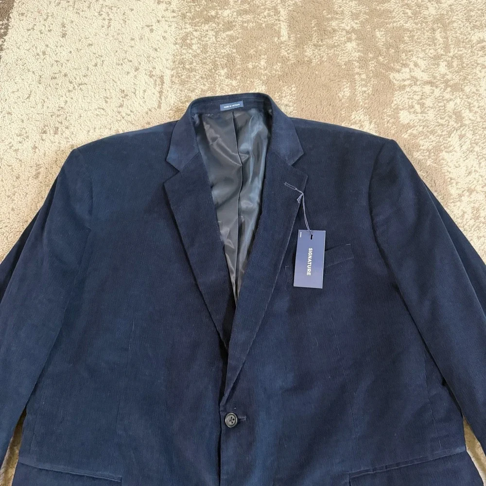 Stafford Blazer Jacket Mens 52R Corduroy Sport Coat Big And Tall Blue Elbow